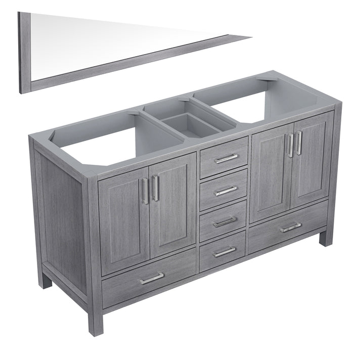 Lexora Jacques 60" Distressed Grey Double Vanity, no Top and 58" Mirror LJ342260DD00M58