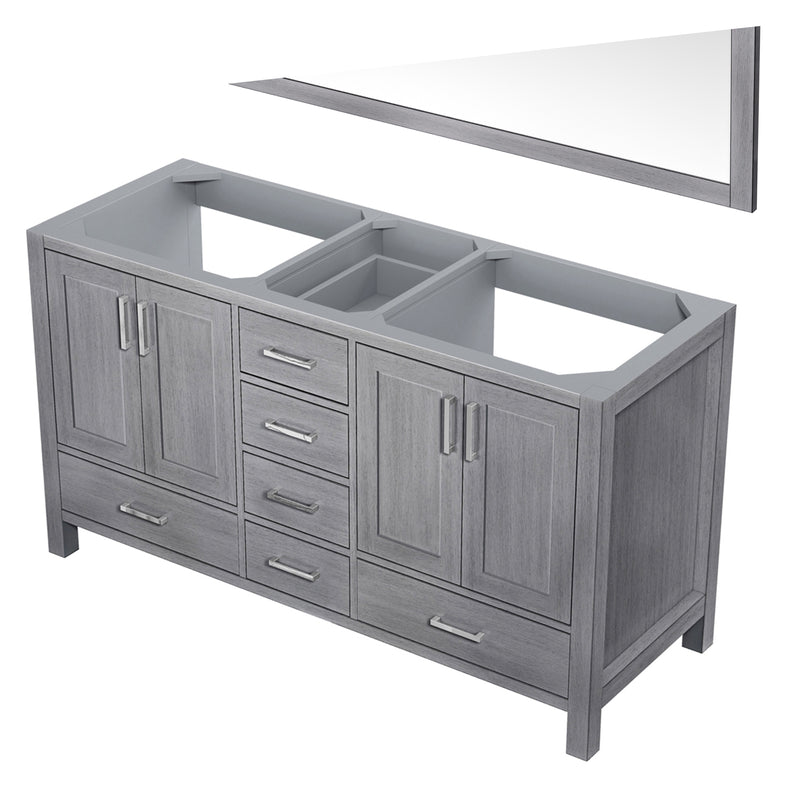 Lexora Jacques 60" Distressed Grey Double Vanity, no Top and 58" Mirror LJ342260DD00M58