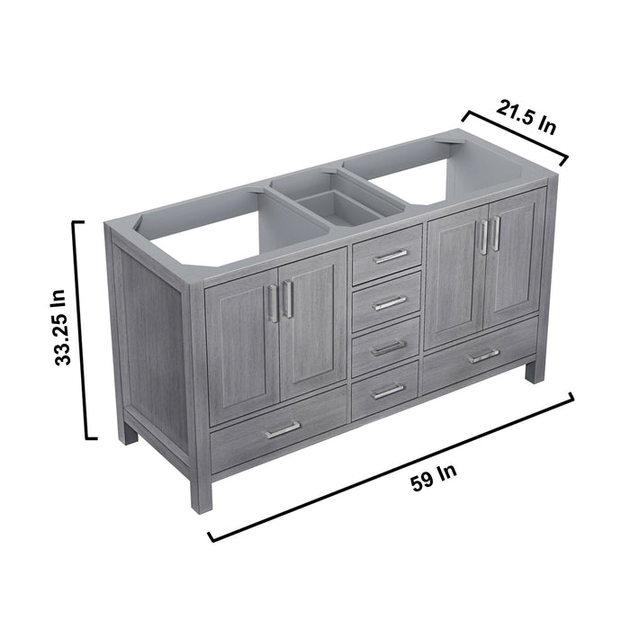 Lexora Jacques 60" Distressed Grey Double Vanity, no Top and 58" Mirror LJ342260DD00M58