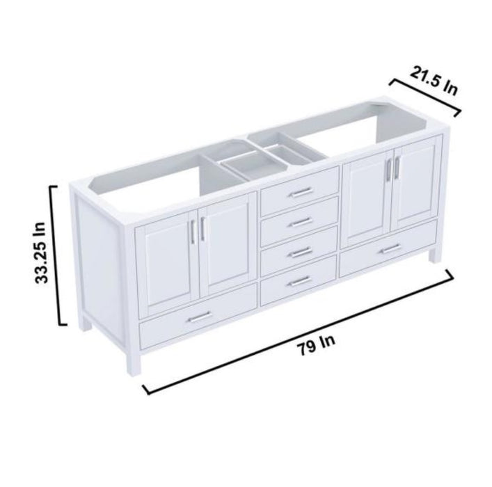 Lexora  Jacques 80" White Double Vanity, no Top and 30" Mirrors LJ342280DA00M30