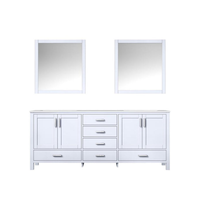 Lexora  Jacques 80" White Double Vanity, White Carrara Marble Top, White Square Sinks and 30" Mirrors LJ342280DADSM30