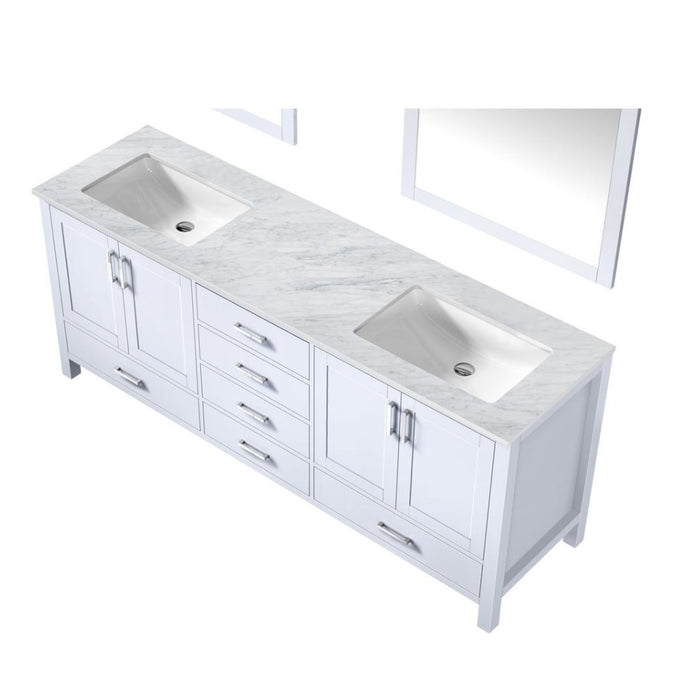 Lexora  Jacques 80" White Double Vanity, White Carrara Marble Top, White Square Sinks and 30" Mirrors LJ342280DADSM30