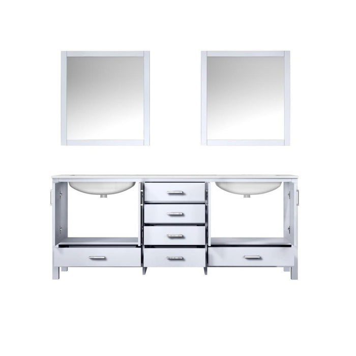 Lexora  Jacques 80" White Double Vanity, White Carrara Marble Top, White Square Sinks and 30" Mirrors LJ342280DADSM30