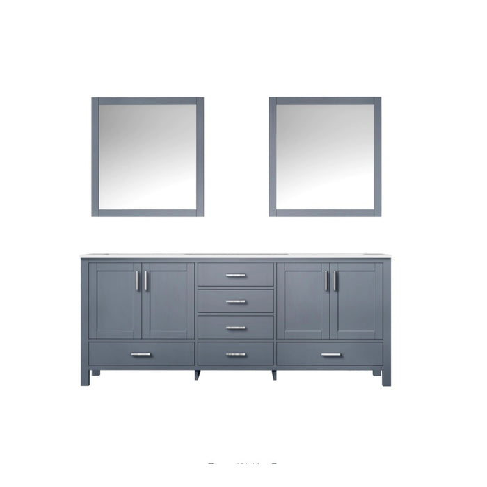 Lexora  Jacques 80" Dark Grey Double Vanity, White Carrara Marble Top, White Square Sinks and 30" Mirrors LJ342280DBDSM30