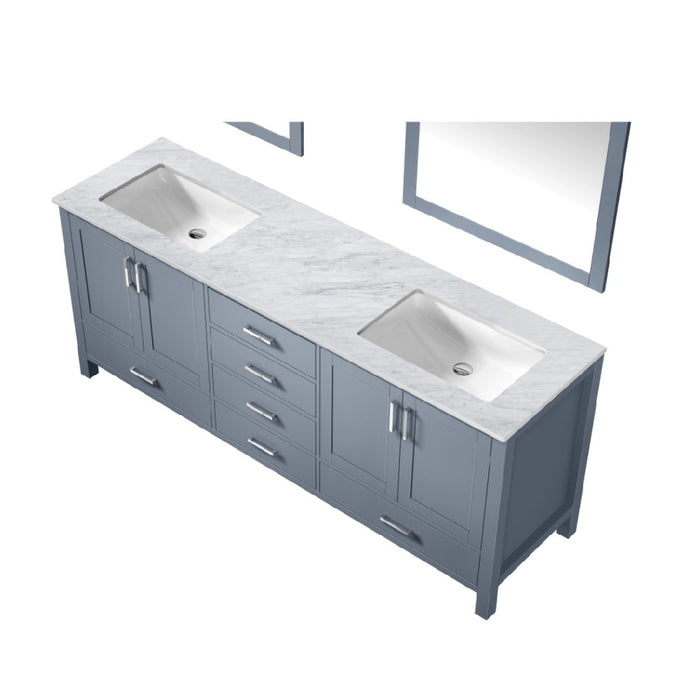 Lexora  Jacques 80" Dark Grey Double Vanity, White Carrara Marble Top, White Square Sinks and 30" Mirrors LJ342280DBDSM30