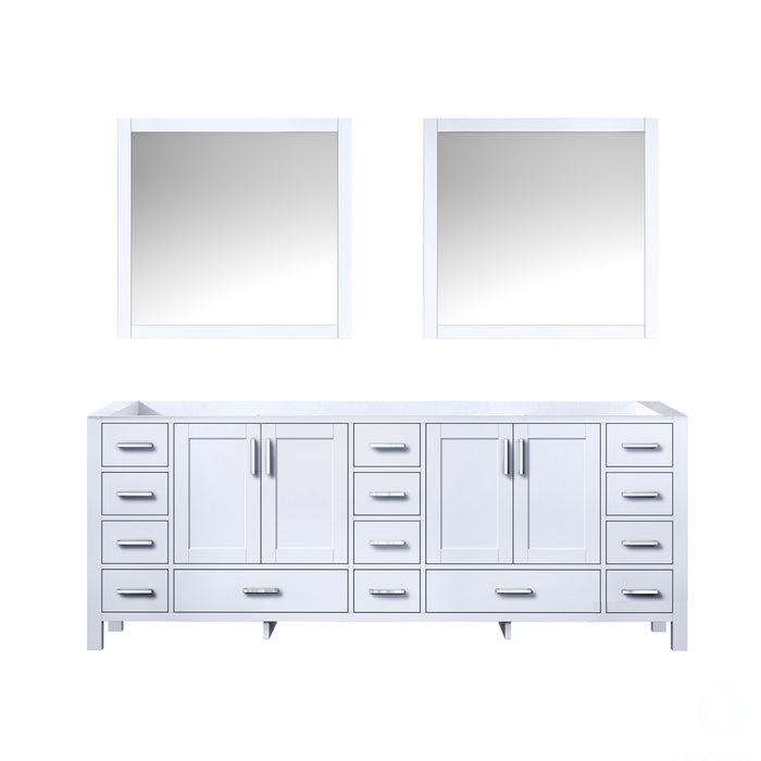 Lexora  Jacques 84" White Double Vanity, no Top and 34" Mirrors LJ342284DA00M34