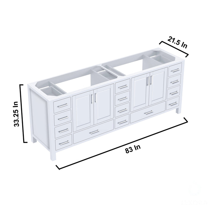 Lexora  Jacques 84" White Double Vanity, no Top and 34" Mirrors LJ342284DA00M34