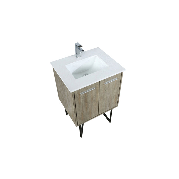 Lexora Lancy 24" Rustic Acacia Bathroom Vanity, White Quartz Top, White Square Sink, and Labaro Brushed Nickel Faucet Set - LLC24SKSOS000FBN