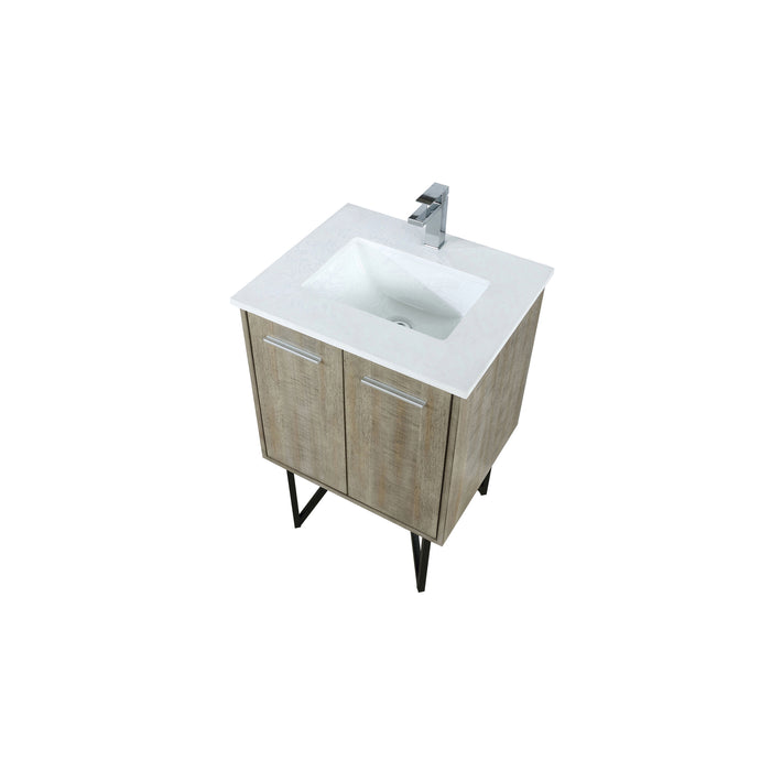 Lexora Lancy 24" Rustic Acacia Bathroom Vanity, White Quartz Top, White Square Sink, and Labaro Brushed Nickel Faucet Set - LLC24SKSOS000FBN