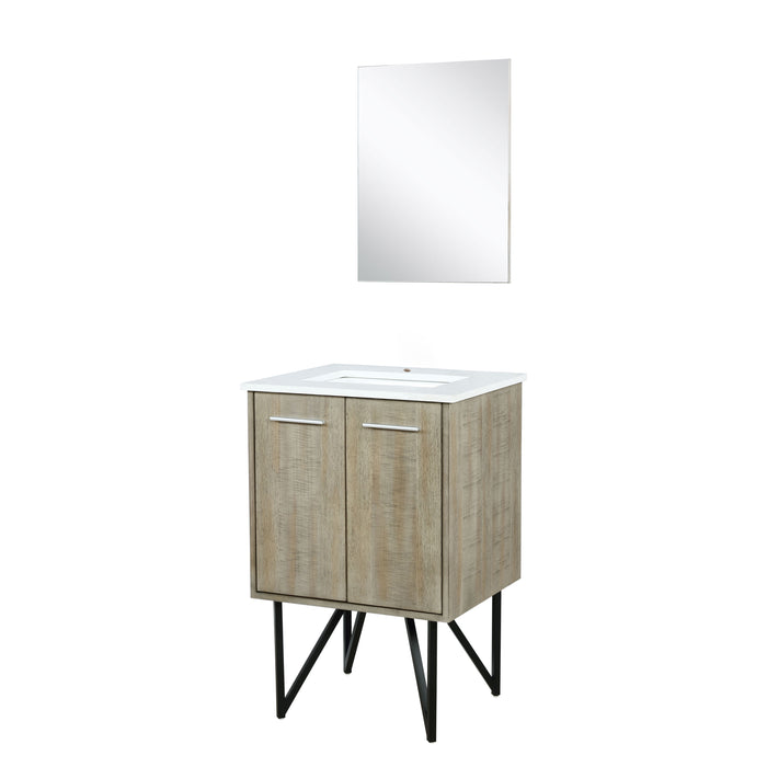 Lexora Lancy 24" Rustic Acacia Bathroom Vanity, White Quartz Top, White Square Sink, and 18" Frameless Mirror - LLC24SKSOSM18