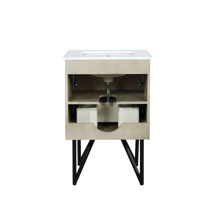 Lexora Lancy 24" Rustic Acacia Bathroom Vanity, White Quartz Top, White Square Sink, and 18" Frameless Mirror - LLC24SKSOSM18