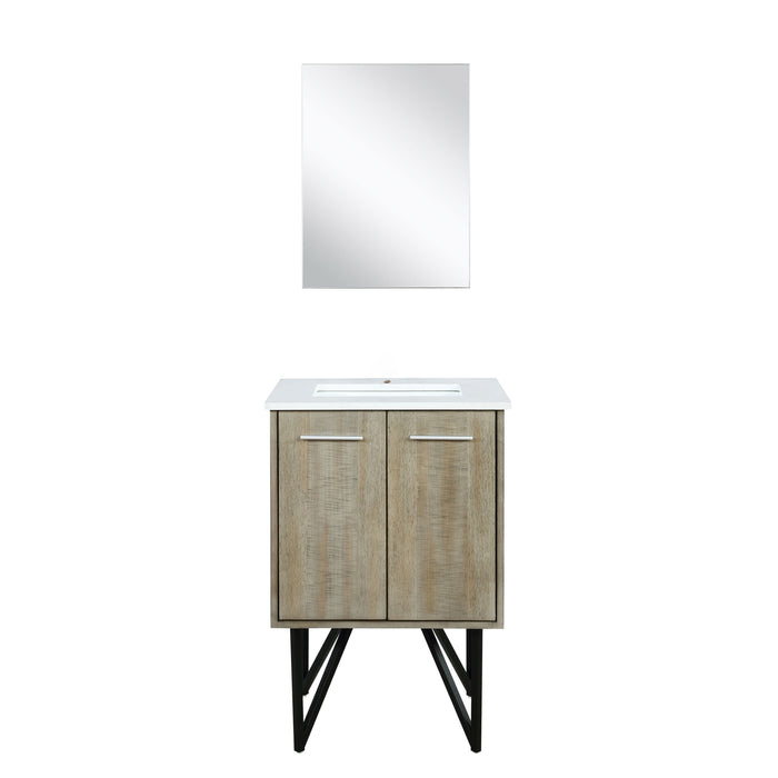 Lexora Lancy 24" Rustic Acacia Bathroom Vanity, White Quartz Top, White Square Sink, and 18" Frameless Mirror - LLC24SKSOSM18