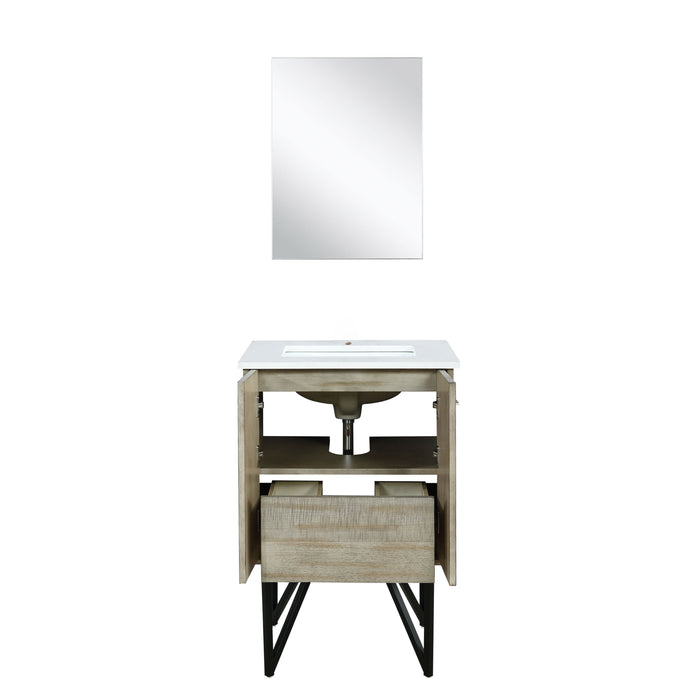 Lexora Lancy 24" Rustic Acacia Bathroom Vanity, White Quartz Top, White Square Sink, and 18" Frameless Mirror - LLC24SKSOSM18