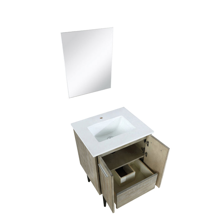 Lexora Lancy 24" Rustic Acacia Bathroom Vanity, White Quartz Top, White Square Sink, and 18" Frameless Mirror - LLC24SKSOSM18