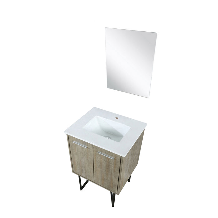 Lexora Lancy 24" Rustic Acacia Bathroom Vanity, White Quartz Top, White Square Sink, and 18" Frameless Mirror - LLC24SKSOSM18