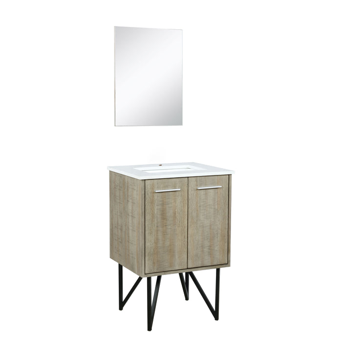 Lexora Lancy 24" Rustic Acacia Bathroom Vanity, White Quartz Top, White Square Sink, and 18" Frameless Mirror - LLC24SKSOSM18