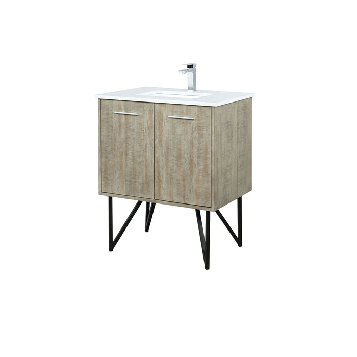 Lexora Lancy 30" Rustic Acacia Bathroom Vanity, White Quartz Top, White Square Sink, and Balzani Gun Metal Faucet SetLLC30SKSOS000FGM