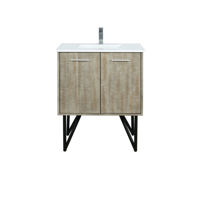 Lexora Lancy 30" Rustic Acacia Bathroom Vanity, White Quartz Top, White Square Sink, and Balzani Gun Metal Faucet SetLLC30SKSOS000FGM