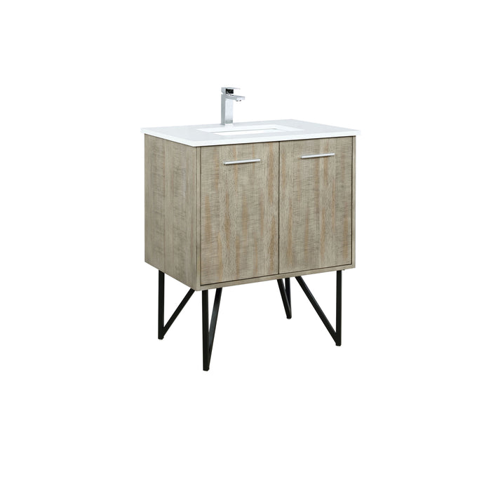 Lexora Lancy 30" Rustic Acacia Bathroom Vanity, White Quartz Top, White Square Sink, and Balzani Gun Metal Faucet SetLLC30SKSOS000FGM