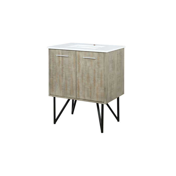 Lexora Lancy 30" Rustic Acacia Bathroom Vanity, White Quartz Top, and White Square Sink LLC30SKSOS000