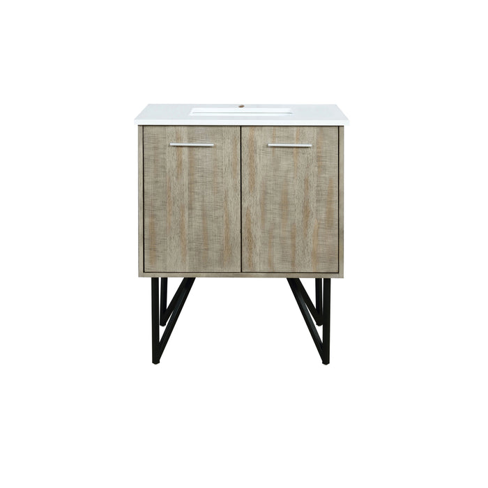 Lexora Lancy 30" Rustic Acacia Bathroom Vanity, White Quartz Top, and White Square Sink LLC30SKSOS000