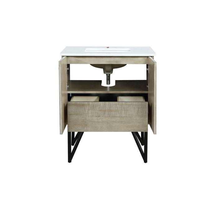 Lexora Lancy 30" Rustic Acacia Bathroom Vanity, White Quartz Top, and White Square Sink LLC30SKSOS000