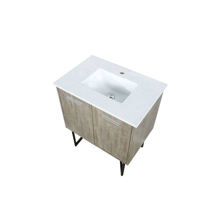 Lexora Lancy 30" Rustic Acacia Bathroom Vanity, White Quartz Top, and White Square Sink LLC30SKSOS000