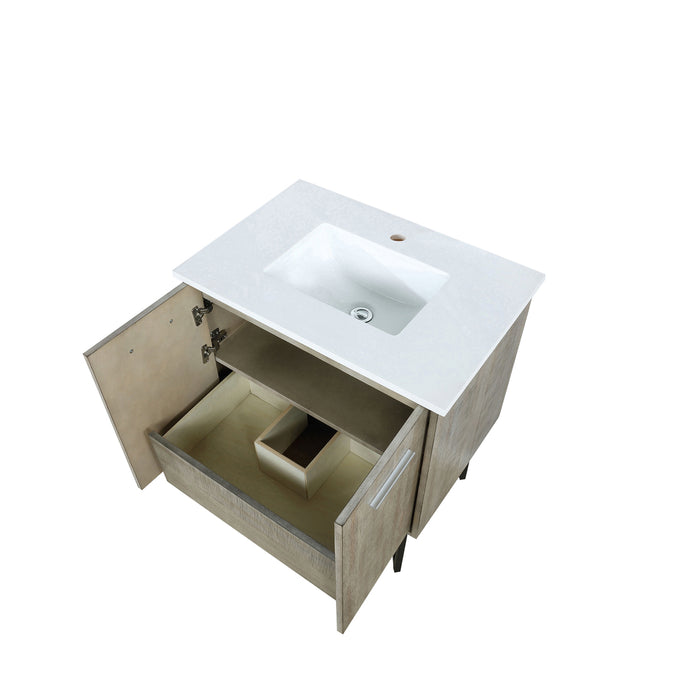 Lexora Lancy 30" Rustic Acacia Bathroom Vanity, White Quartz Top, and White Square Sink LLC30SKSOS000