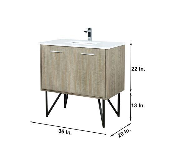 Lexora Lancy 36" Rustic Acacia Bathroom Vanity, White Quartz Top, White Square Sink, and Balzani Gun Metal Faucet Set LLC36SKSOS000FGM