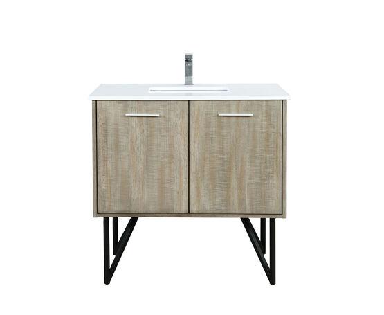 Lexora Lancy 36" Rustic Acacia Bathroom Vanity, White Quartz Top, White Square Sink, and Balzani Gun Metal Faucet Set LLC36SKSOS000FGM