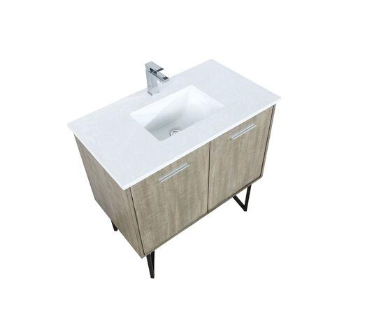 Lexora Lancy 36" Rustic Acacia Bathroom Vanity, White Quartz Top, White Square Sink, and Balzani Gun Metal Faucet Set LLC36SKSOS000FGM