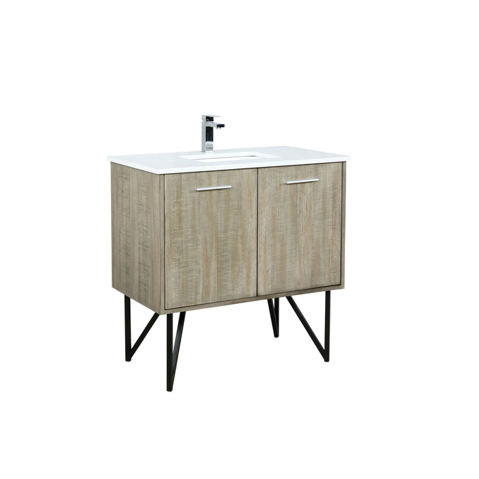 Lexora Lancy 36" Rustic Acacia Bathroom Vanity, White Quartz Top, White Square Sink, and Labaro Rose Gold Faucet Set LLC36SKSOS000FRG