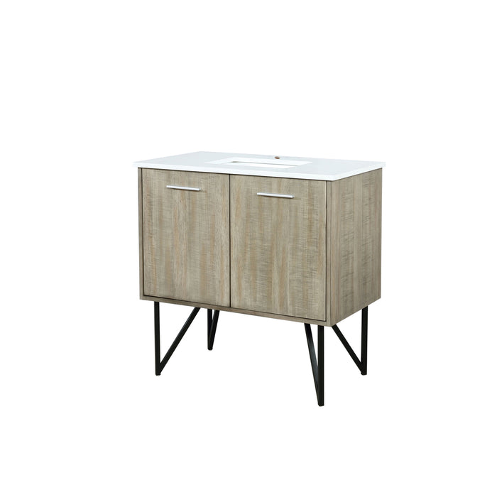 Lexora Lancy 36" Rustic Acacia Bathroom Vanity, White Quartz Top, and White Square Sink LLC36SKSOS000