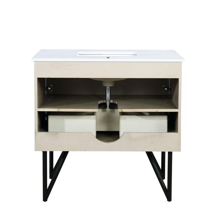 Lexora Lancy 36" Rustic Acacia Bathroom Vanity, White Quartz Top, and White Square Sink LLC36SKSOS000