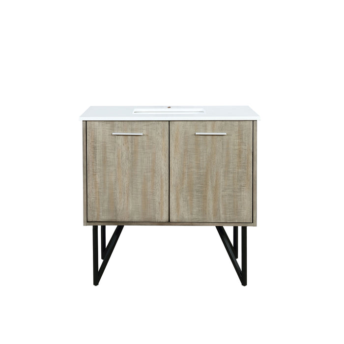 Lexora Lancy 36" Rustic Acacia Bathroom Vanity, White Quartz Top, and White Square Sink LLC36SKSOS000