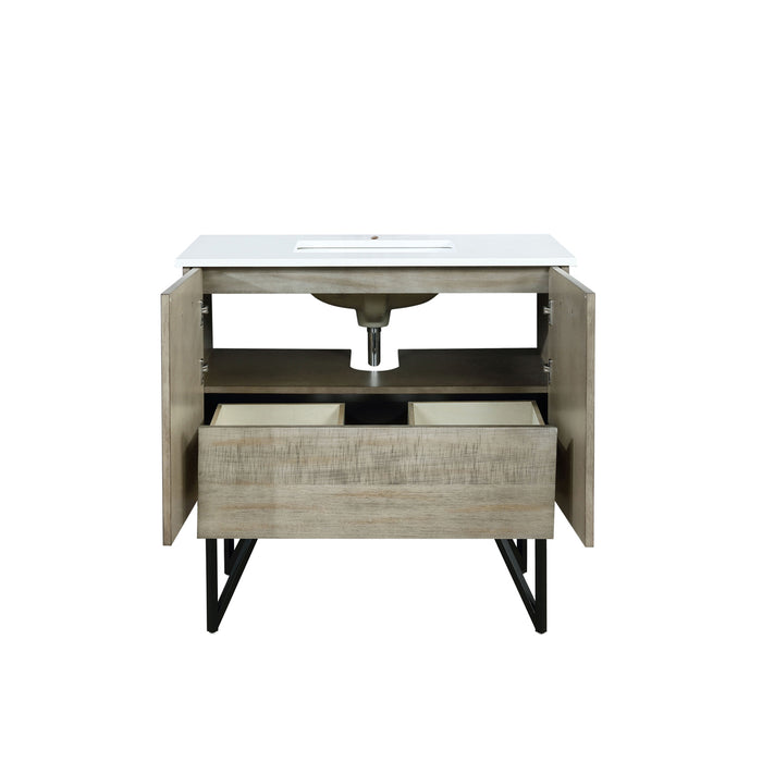 Lexora Lancy 36" Rustic Acacia Bathroom Vanity, White Quartz Top, and White Square Sink LLC36SKSOS000