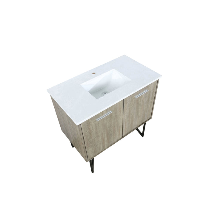 Lexora Lancy 36" Rustic Acacia Bathroom Vanity, White Quartz Top, and White Square Sink LLC36SKSOS000