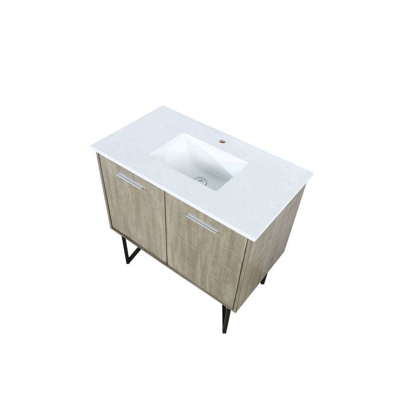 Lexora Lancy 36" Rustic Acacia Bathroom Vanity, White Quartz Top, and White Square Sink LLC36SKSOS000
