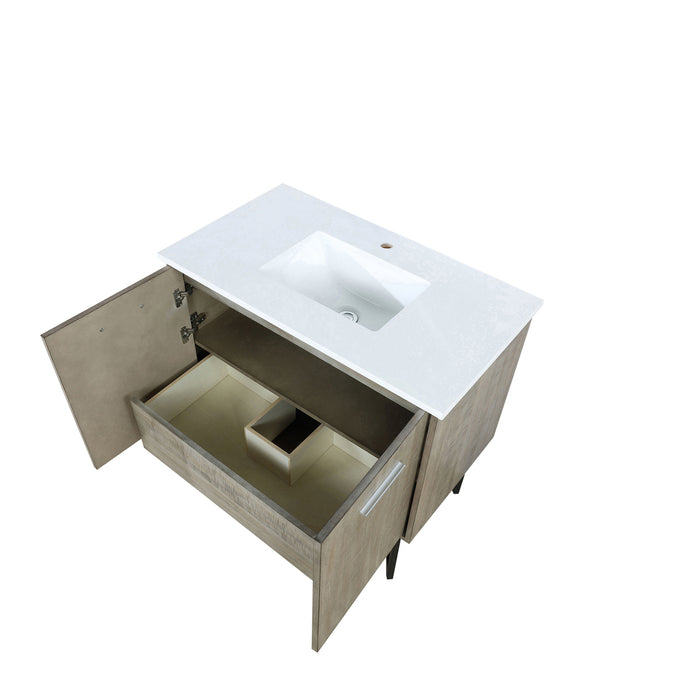 Lexora Lancy 36" Rustic Acacia Bathroom Vanity, White Quartz Top, and White Square Sink LLC36SKSOS000