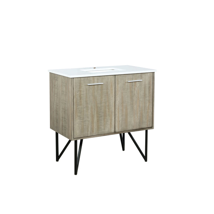 Lexora Lancy 36" Rustic Acacia Bathroom Vanity, White Quartz Top, and White Square Sink LLC36SKSOS000