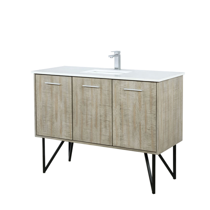 Lexora Lancy 48" Rustic Acacia Bathroom Vanity, White Quartz Top, White Square Sink, and Labaro Brushed Nickel Faucet Set LLC48SKSOS000FBN