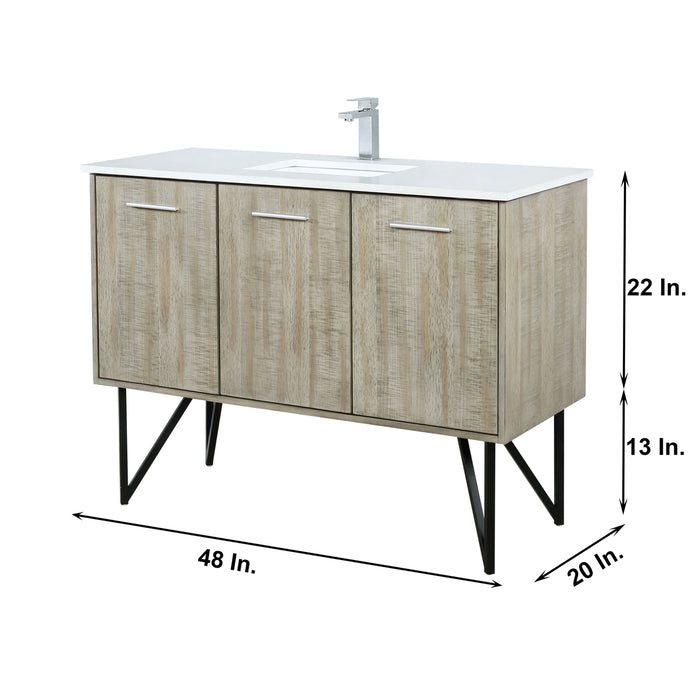 Lexora Lancy 48" Rustic Acacia Bathroom Vanity, White Quartz Top, White Square Sink, and Labaro Brushed Nickel Faucet Set LLC48SKSOS000FBN