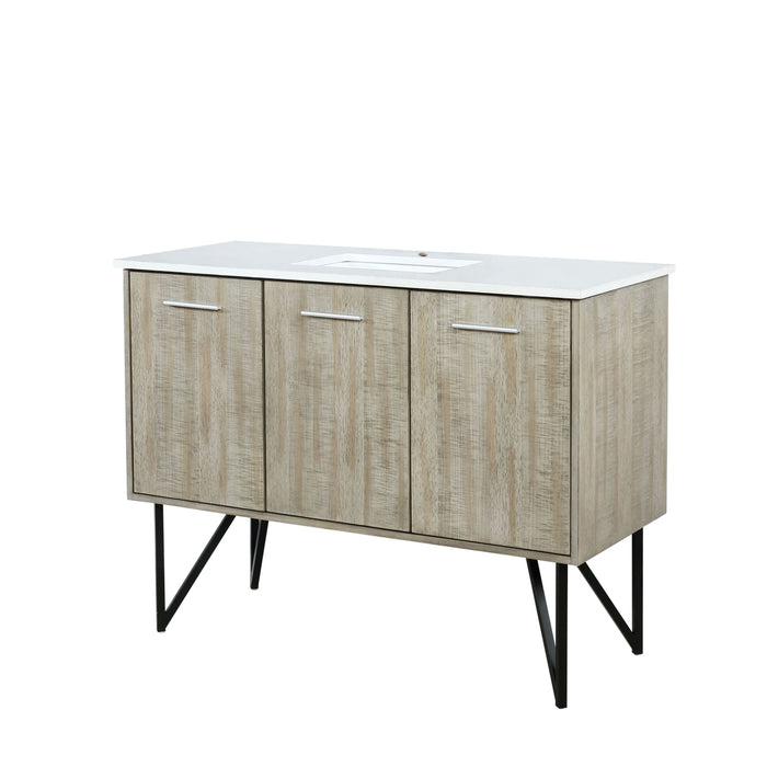 Lexora Lancy 48" Rustic Acacia Bathroom Vanity, White Quartz Top, and White Square Sink LLC48SKSOS000