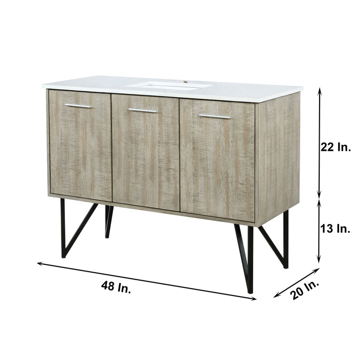 Lexora Lancy 48" Rustic Acacia Bathroom Vanity, White Quartz Top, and White Square Sink LLC48SKSOS000