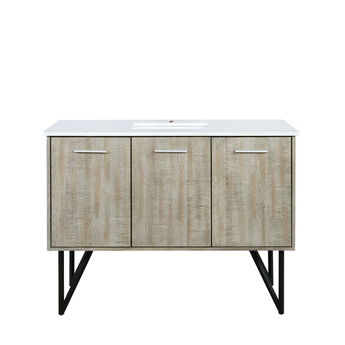 Lexora Lancy 48" Rustic Acacia Bathroom Vanity, White Quartz Top, and White Square Sink LLC48SKSOS000