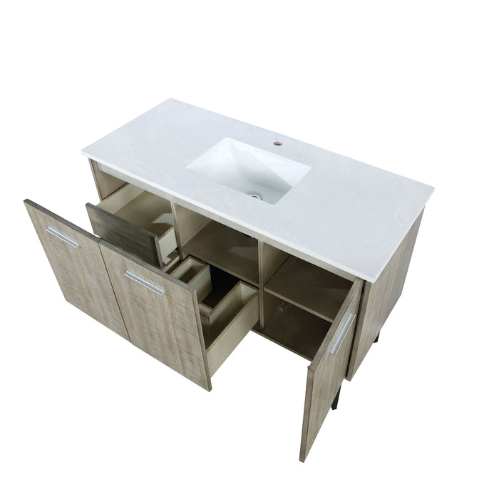 Lexora Lancy 48" Rustic Acacia Bathroom Vanity, White Quartz Top, and White Square Sink LLC48SKSOS000