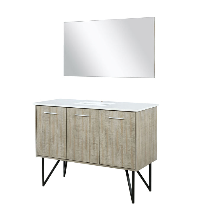 Lexora Lancy 48" Rustic Acacia Bathroom Vanity, White Quartz Top, White Square Sink, and 43" Frameless Mirro LLC48SKSOSM43