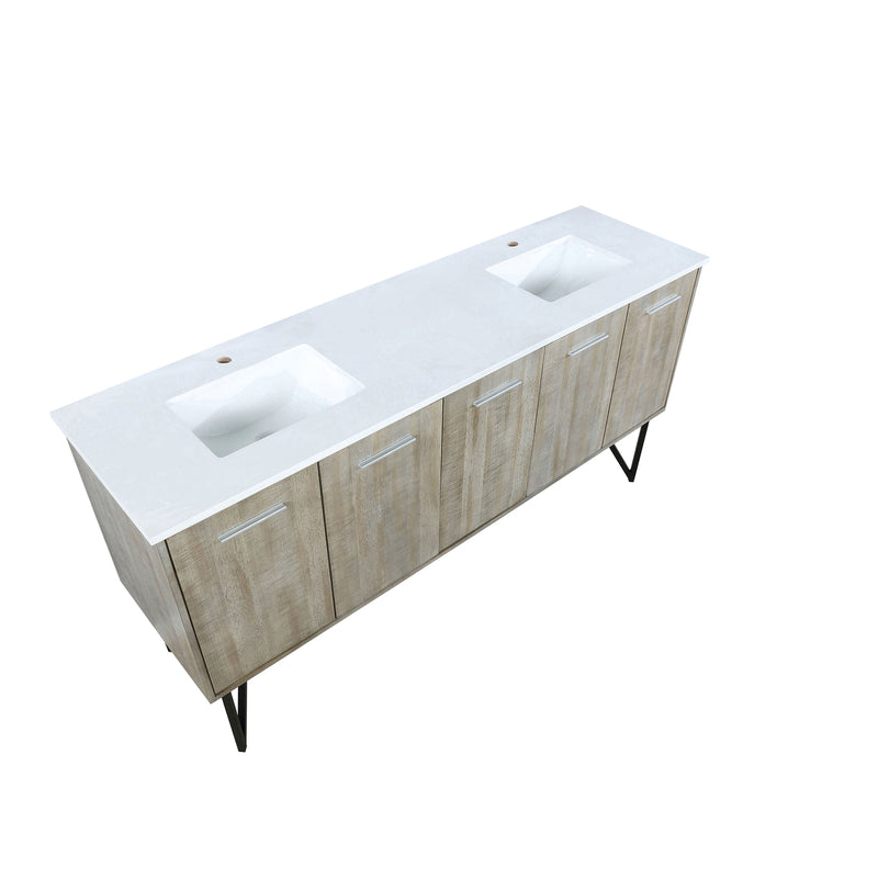 Lexora  Lancy 72" Rustic Acacia Double Bathroom Vanity, White Quartz Top, and White Square Sinks LLC72DKSOS000