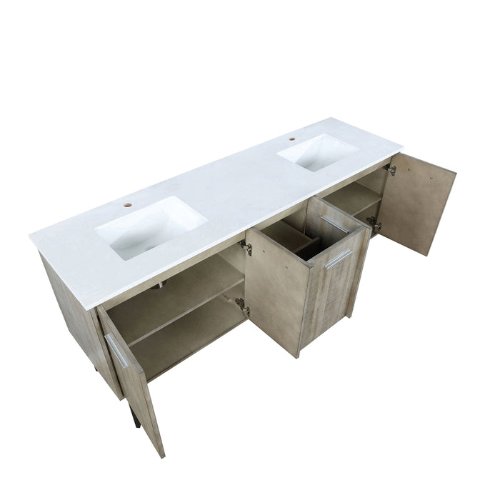 Lexora  Lancy 72" Rustic Acacia Double Bathroom Vanity, White Quartz Top, and White Square Sinks LLC72DKSOS000