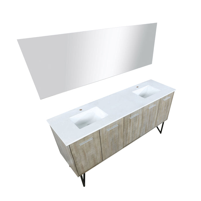 Lexora  Lancy 72" Rustic Acacia Double Bathroom Vanity, White Quartz Top, White Square Sinks, and 70" Frameless Mirror LLC72DKSOSM70